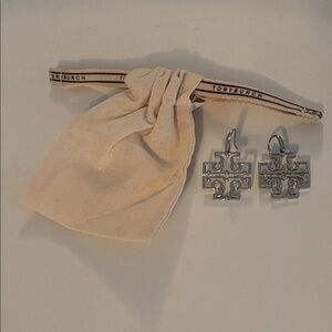 Tory Burch Silver Logo Drop Earrings